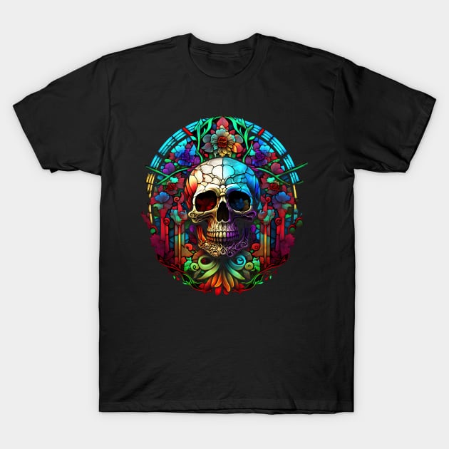 Stained Glass Skull T-Shirt by Fuggity